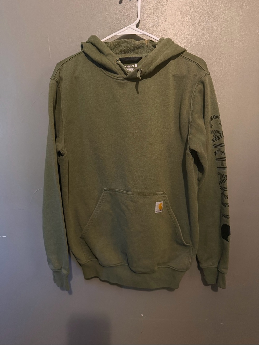 Carhartt Olive Hooded Work Sweatshirt with Sleeve Logo